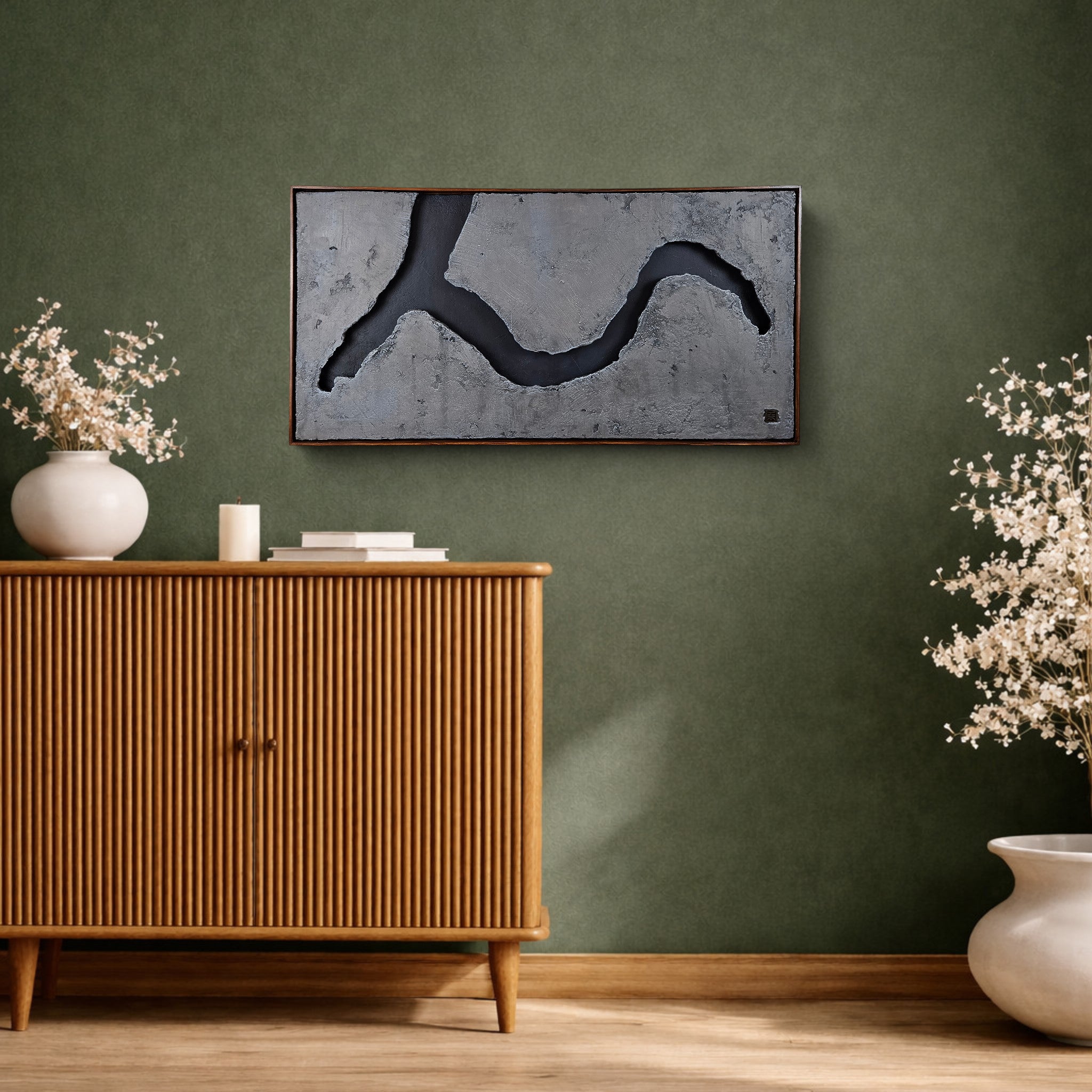 Reliefgemälde "Geiranger" (Original, gerahmt) 40x80 cm