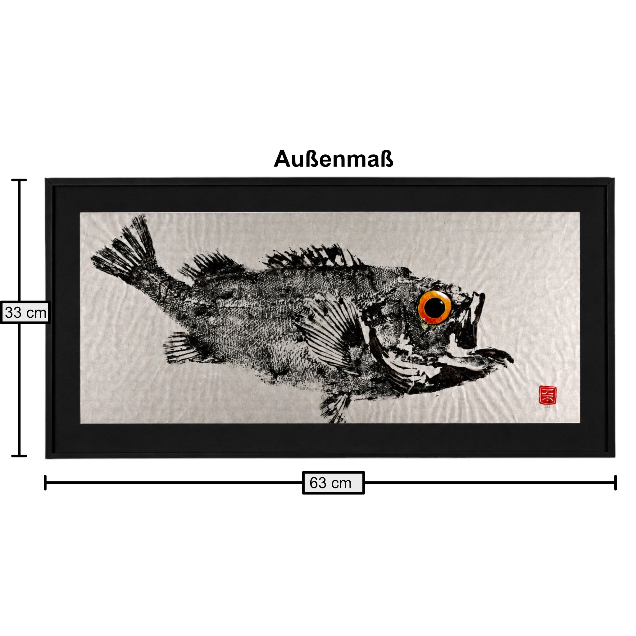 Gyotaku "Rotbarsch" (Original, gerahmt) ca. 60x30 cm