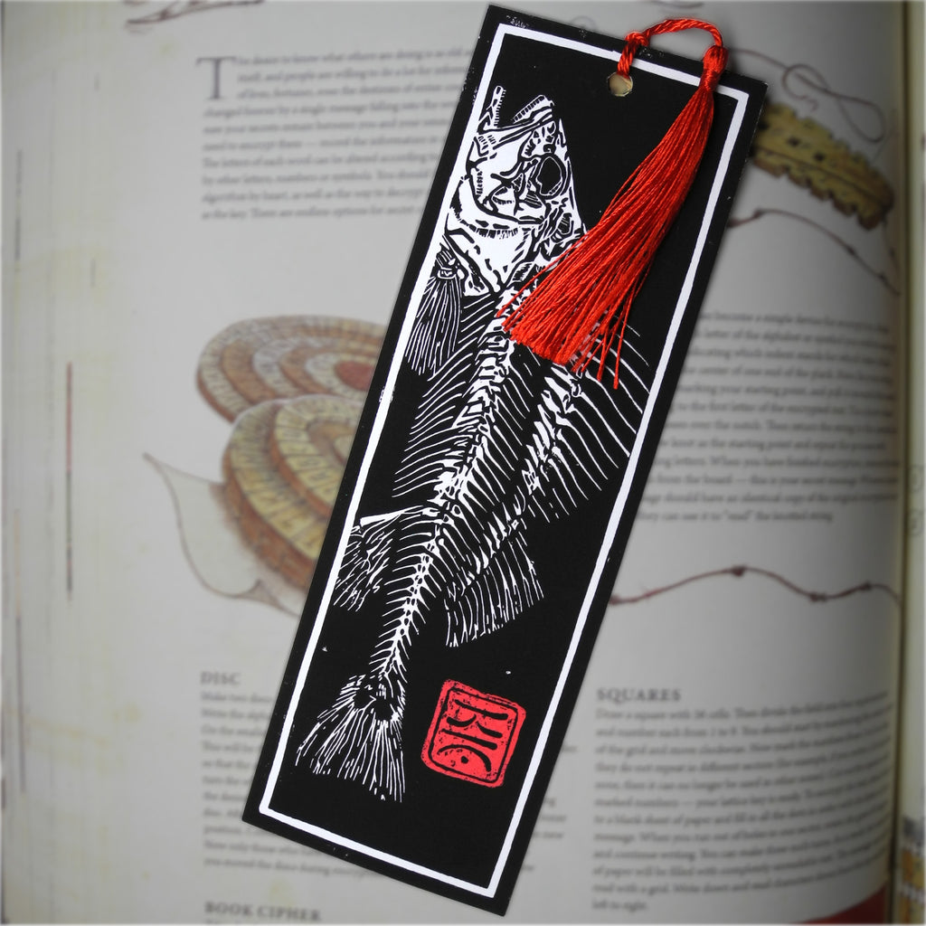 Lesezeichen Kunstdruck "Flussbarsch" mit roter Quaste 7x20,7cm