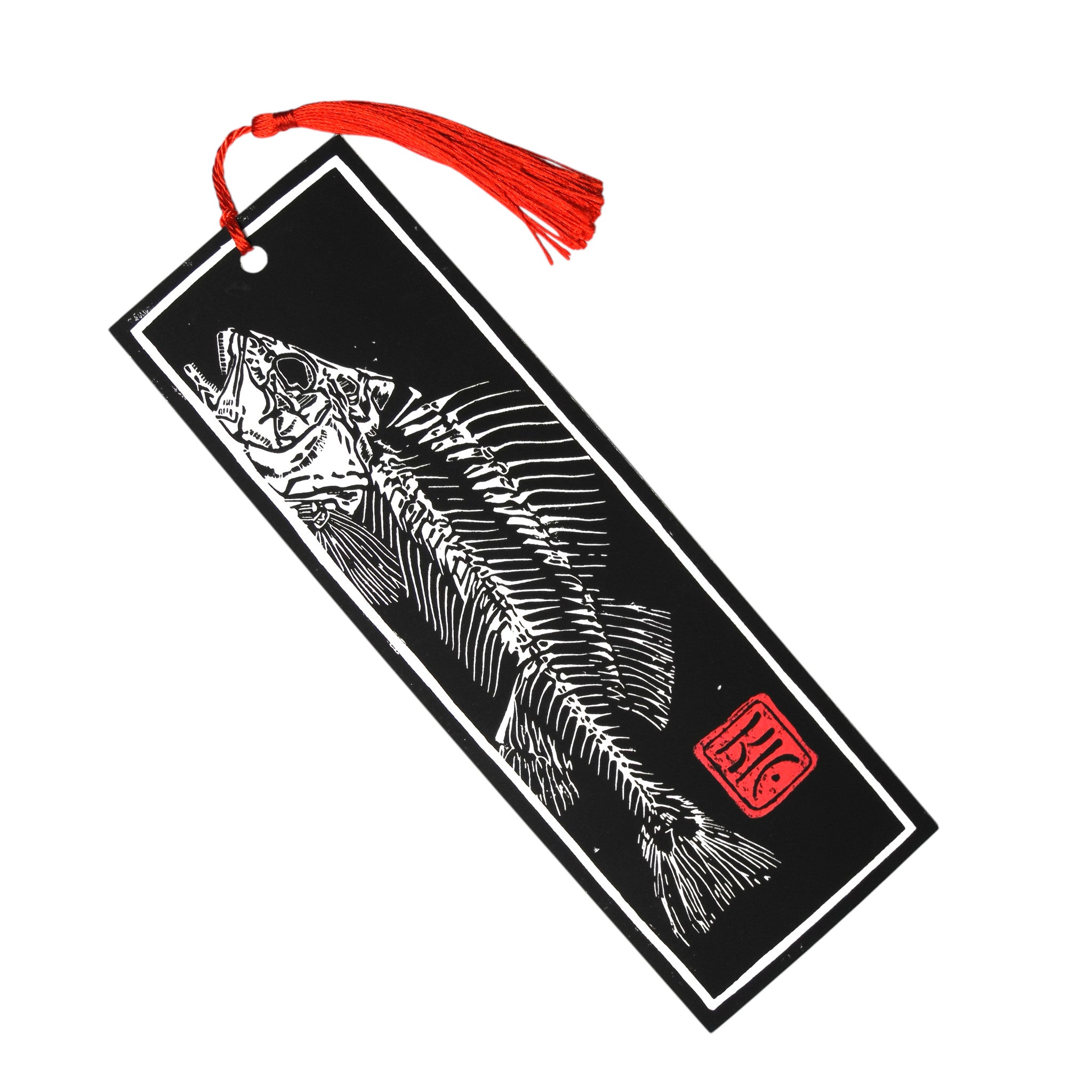 Lesezeichen Kunstdruck "Flussbarsch" mit roter Quaste 7x20,7cm